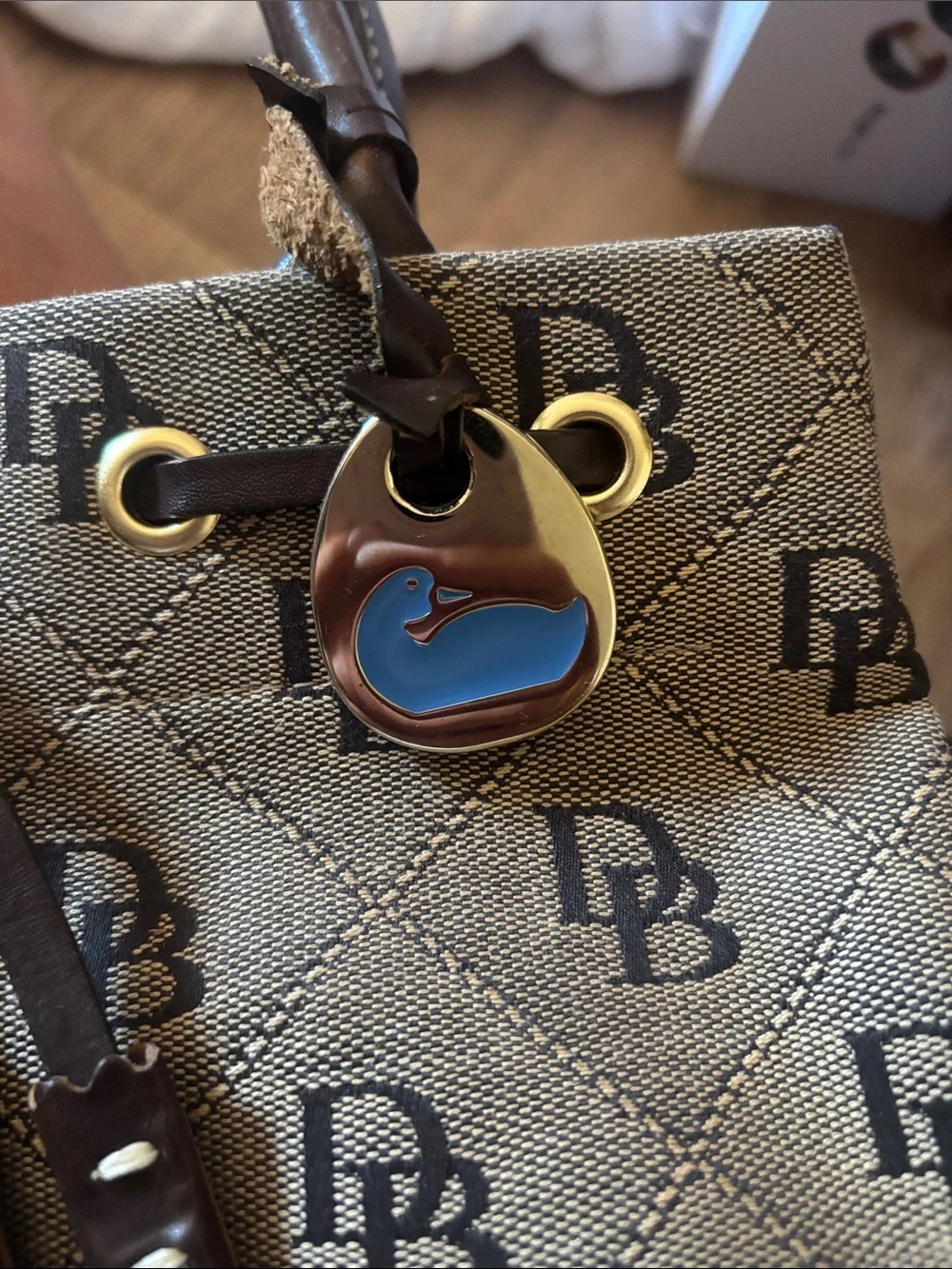 Dooney & Bourke Quilted Logo Satchel in Brown and Black